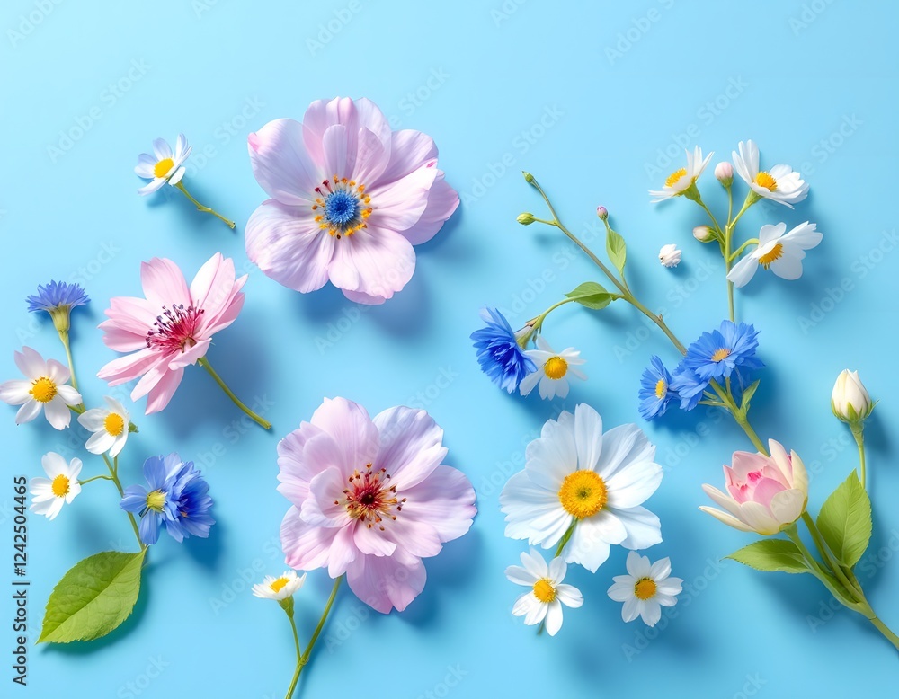 Naklejka premium Floral Delight: A Serene Arrangement of Pastel Blossoms