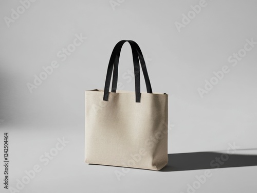 Canvas Tote Bag with Black Handles on a Neutral Background for Product Presentation and Marketing photo