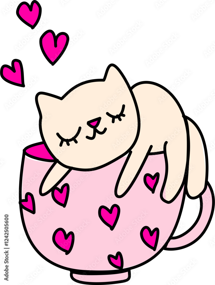 Cat on coffee cup cartoon valentines Cat on coffee cup cartoon valentines