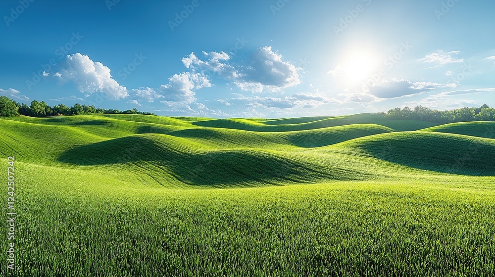 Fototapeta premium Rolling green hills under sunny sky