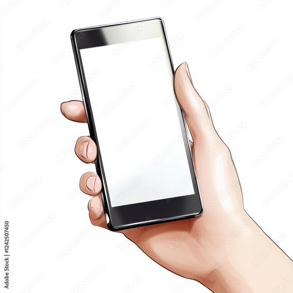 Hand Holding Electronic Device with Blank Screen for Customization and Content Integration Design