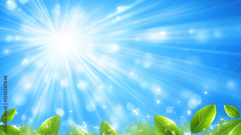 Sunny spring leaves background, bright sky, nature design Sunny spring leaves background, bright sky, nature design