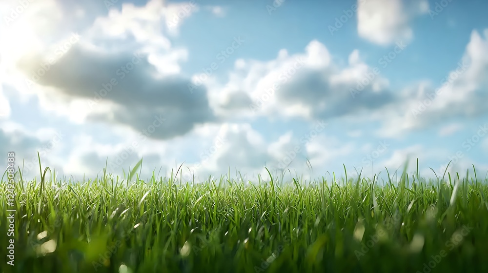 Fototapeta premium Green Grass Field Under a Blue Sky