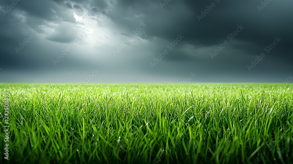Green Grass Field Under a Dramatic Stormy Sky Green Grass Field Under a Dramatic Stormy Sky