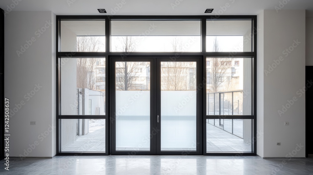 Balcony glass door window with frosted transparent glass Balcony glass door window with frosted transparent glass