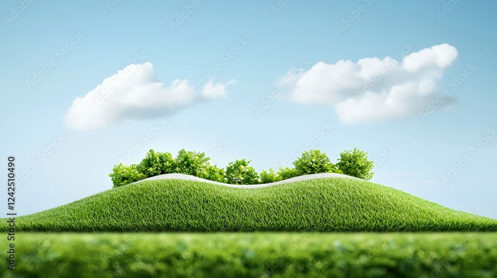 Fototapeta premium Green Hill Landscape Under Blue Sky
