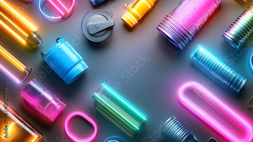 neon bottles & tubes: abstract background - neon