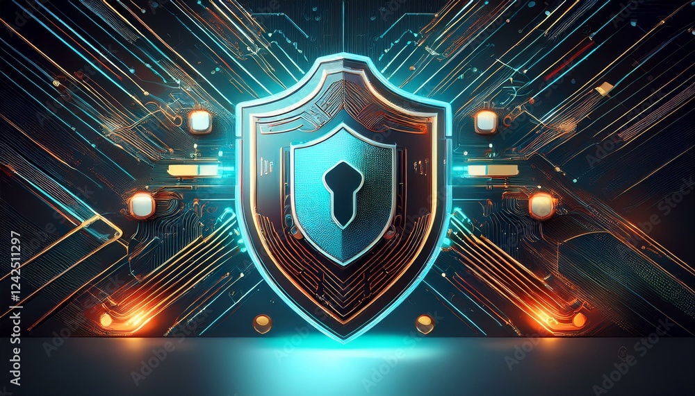 Fototapeta premium Shield blue energy. Digital IT security shield.