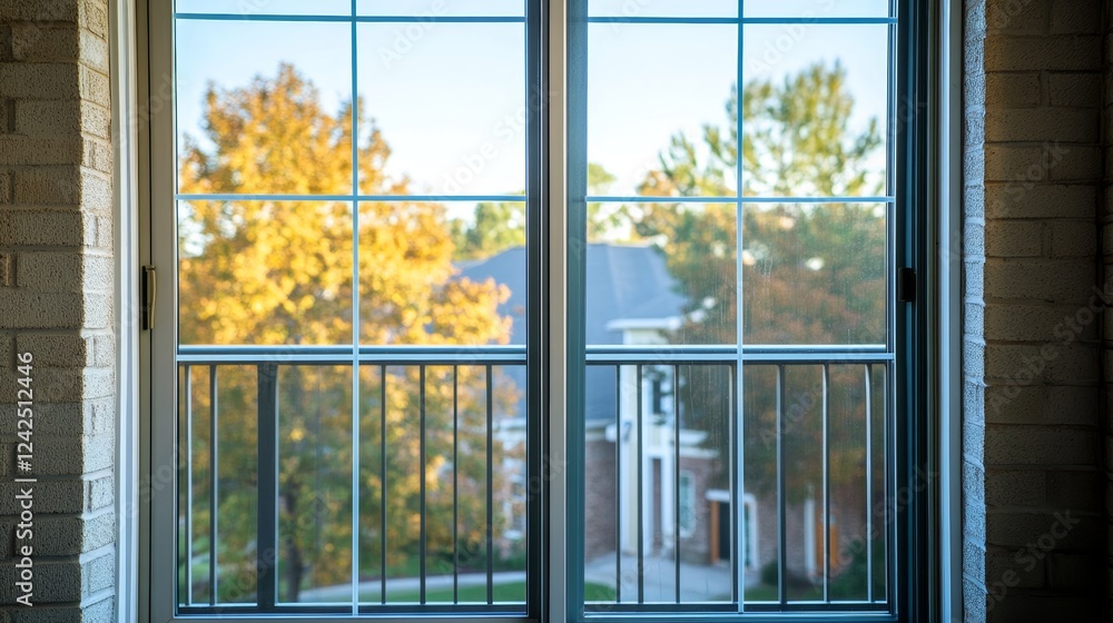 Fototapeta premium Old New balcony door window with clear misted glass