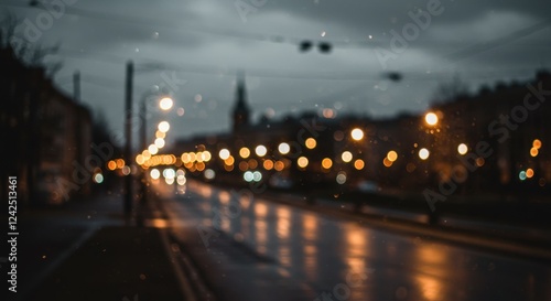 Wallpaper Mural Moody evening urban street with glowing bokeh city lights Torontodigital.ca