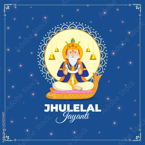 Vector illustration of Happy Jhulelal Jayanti social media template photo