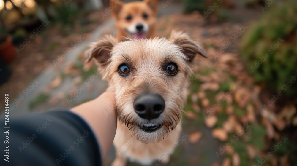 Selfie with a dog in the background Selfie with a dog in the background