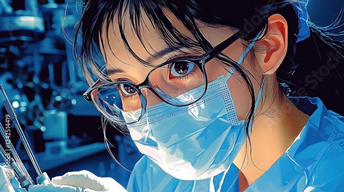 Surgical nurse assists in an anime-themed operating room during a critical medical procedure in a fictional setting