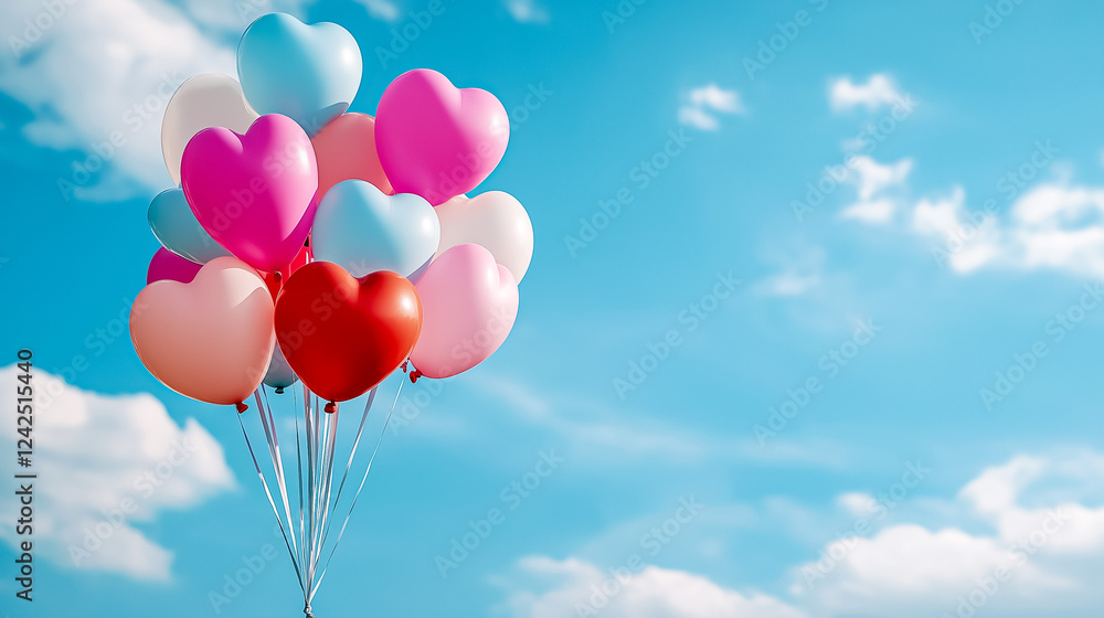 Heart Balloons Floating in Sky Heart Balloons Floating in Sky