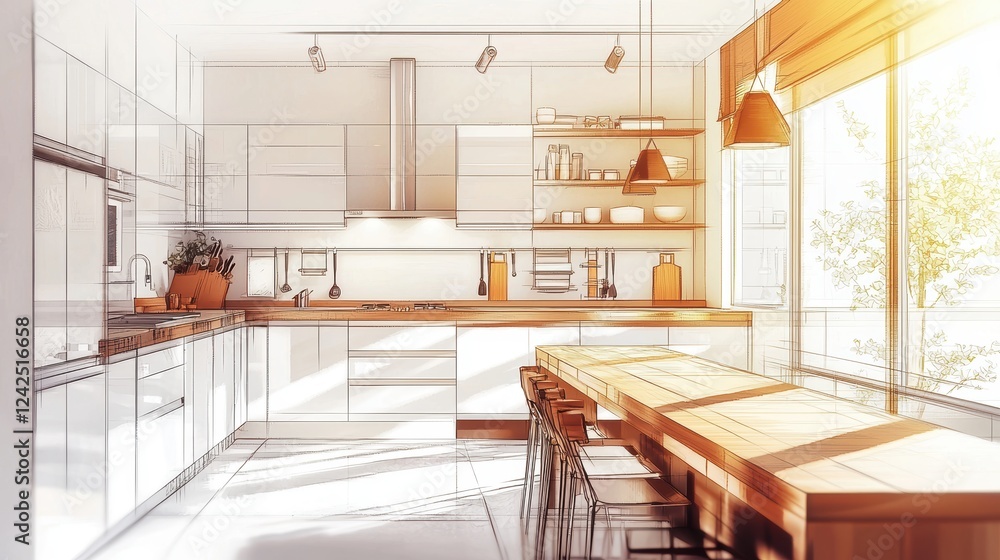 Fototapeta premium Innovative kitchen aesthetics combining different artistic techniques.