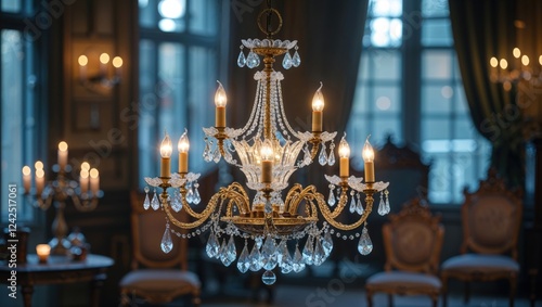 Elegant crystal chandelier in vintage interior
