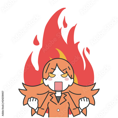 怒りに燃え炎をあげる女性社員