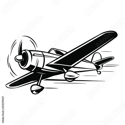 Silhouette of a fast moving plane with speed lines, representing motion and acceleration. Isolated on a white background. Vector illustration.