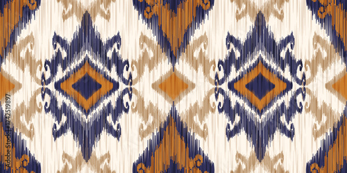 Ethnic ikat seamless pattern.beautiful pattern. floral embroidery, bohemian style, abstract flower art print. ethnic ikat abstract art. seamless fabric. ikat design for fabric, wallpaper, clothing.	