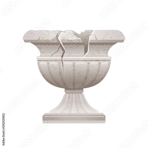 Greek or Roman vase. Stone broken pillar pot. Vector ancient marble vase. White column flowerpot. Ruin palace architecture. Baluster urn, classic balcony jar. Broken balustrade pot from Greece or Rome