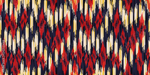 Ethnic ikat seamless pattern.beautiful pattern. floral embroidery, bohemian style, abstract flower art print. ethnic ikat abstract art. seamless fabric. ikat design for fabric, wallpaper, clothing.	