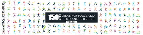 Abstract people logo design. sports, Gym ,fitness, running trainer icon set vector illustration