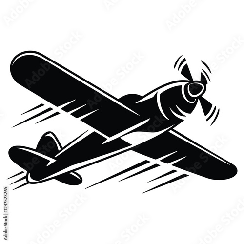 Silhouette of a fast moving plane with speed lines, representing motion and acceleration. Isolated on a white background. Vector illustration.
