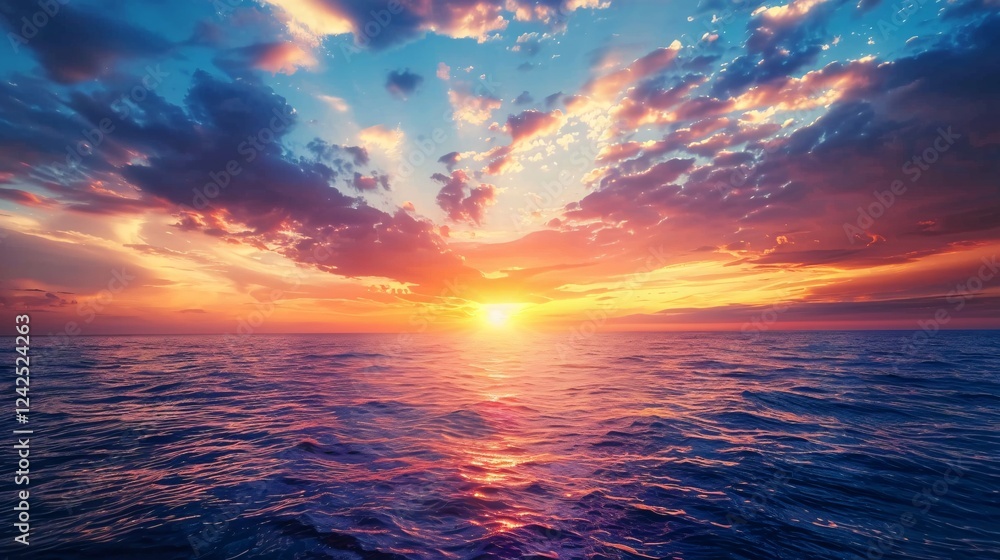 Fototapeta premium Vibrant Sunset over Calm Ocean Waters