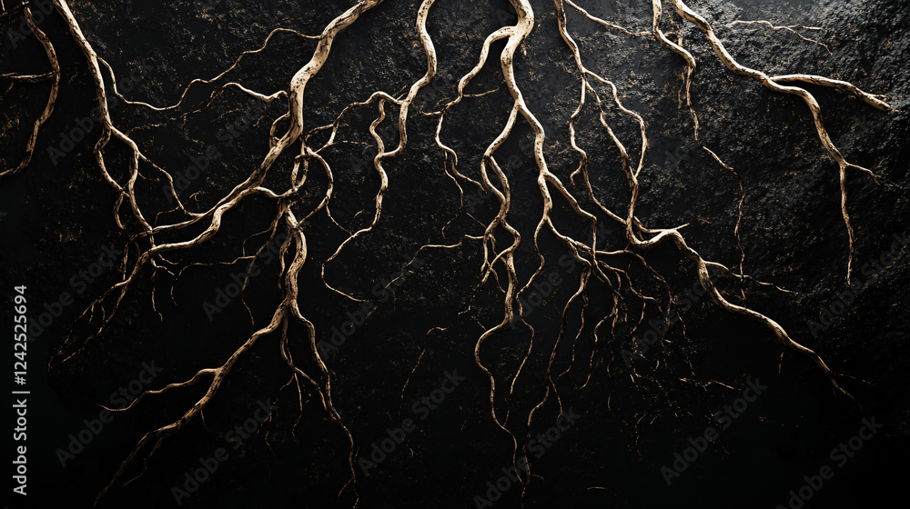 Abstract animation of branching roots on a black background, resembling live vines for a visual art concept. Abstract animation of branching roots on a black background, resembling live vines for a visual art concept.