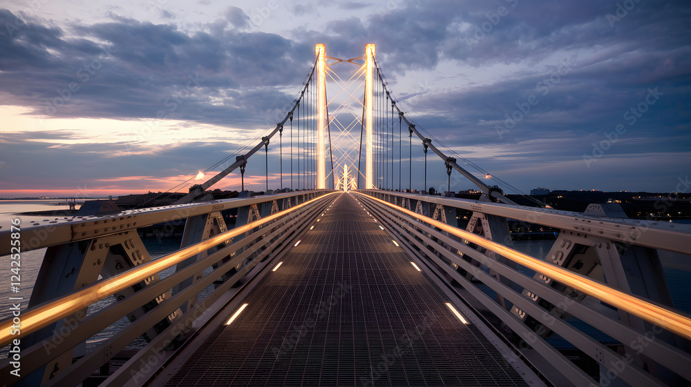 A bridge made of glowing energy extending into the horizon. A bridge made of glowing energy extending into the horizon.