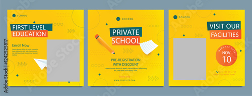 School admission open social media post design, back-to-school promotion square banner layout template, educational Instagram and Facebook post kit, high-quality web banner for enrollment ads bundle