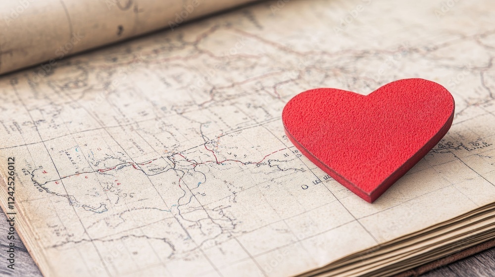 Red Heart on Antique World Map Travel and Romance Red Heart on Antique World Map Travel and Romance