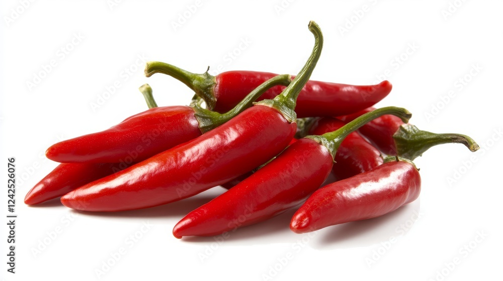 Red chili peppers pile isolated on white background, ideal for food blogs and recipe websites Red chili peppers pile isolated on white background, ideal for food blogs and recipe websites