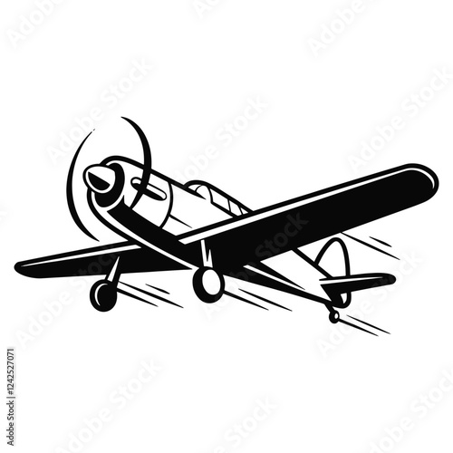 Silhouette of an airplane in motion with dynamic speed trails, symbolizing fast travel and aviation. Isolated on a white background. Vector illustration.