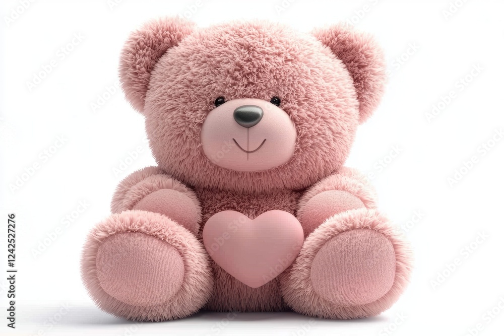 Obraz premium Adorable pink teddy bear holding a heart for Valentine's Day.