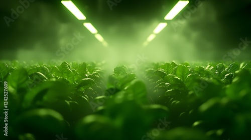 Green Plants Growing Under Bright Green Lights in a Controlled Environment