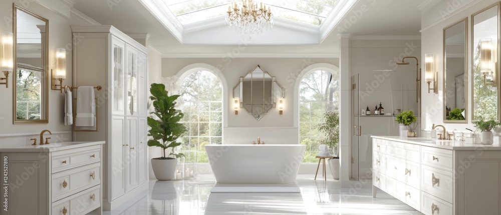 Fototapeta premium Classic Minimalist Bathroom Design with Bright Skylights and Elegant Features