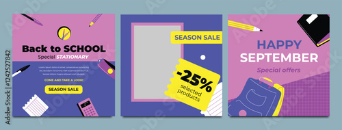 School admission open social media post design, back-to-school promotion square banner layout template, educational Instagram and Facebook post kit, high-quality web banner for enrollment ads bundle