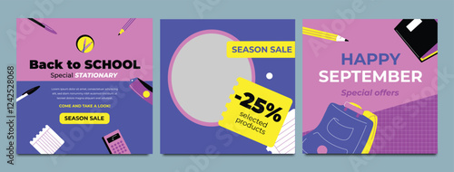 School admission social media post banner design. back to school social media post banner design set. Back to school admission promotion banner. school admission template for social media ad.