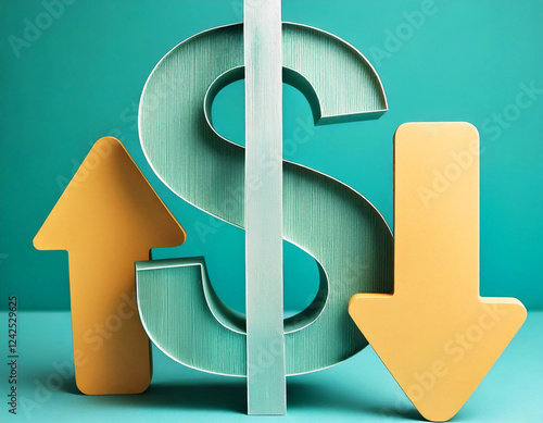 Generated ImageGenerated Image by Firefly. Dollar model, up and down arrow concepts for methods or systems of raising or lowering Fed interest rates to correct inflation concepts.	