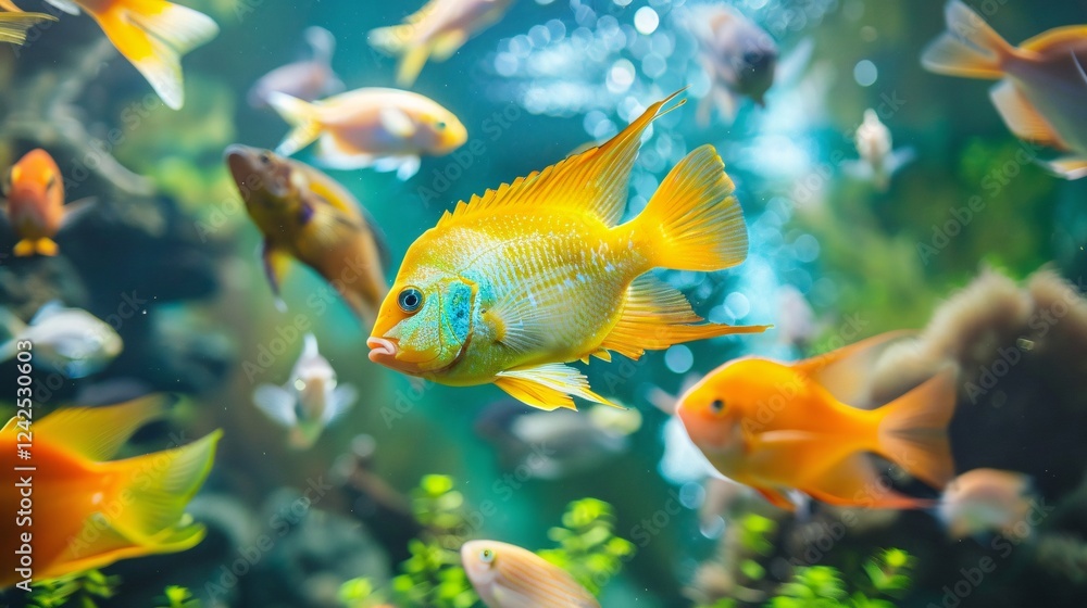 Naklejka premium Vibrant fish swimming in a clear aquarium
