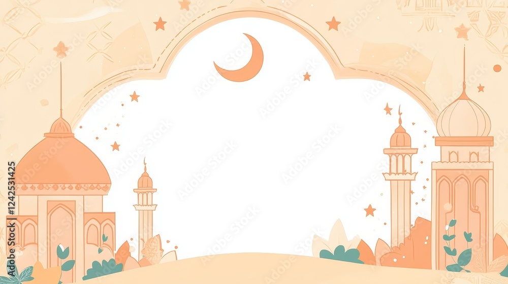 Fototapeta premium orange color. islamic background. flat art illustration