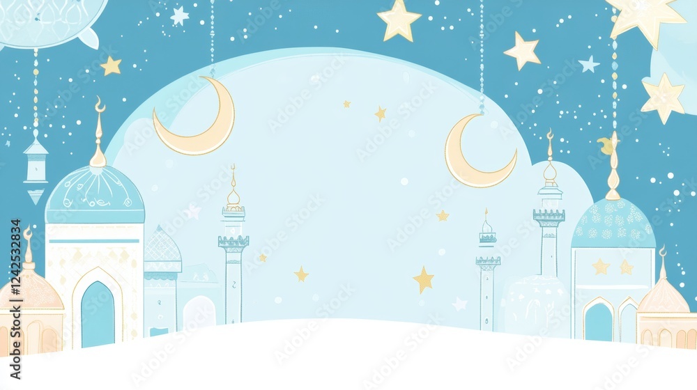Fototapeta premium blue color. islamic background. flat art illustration