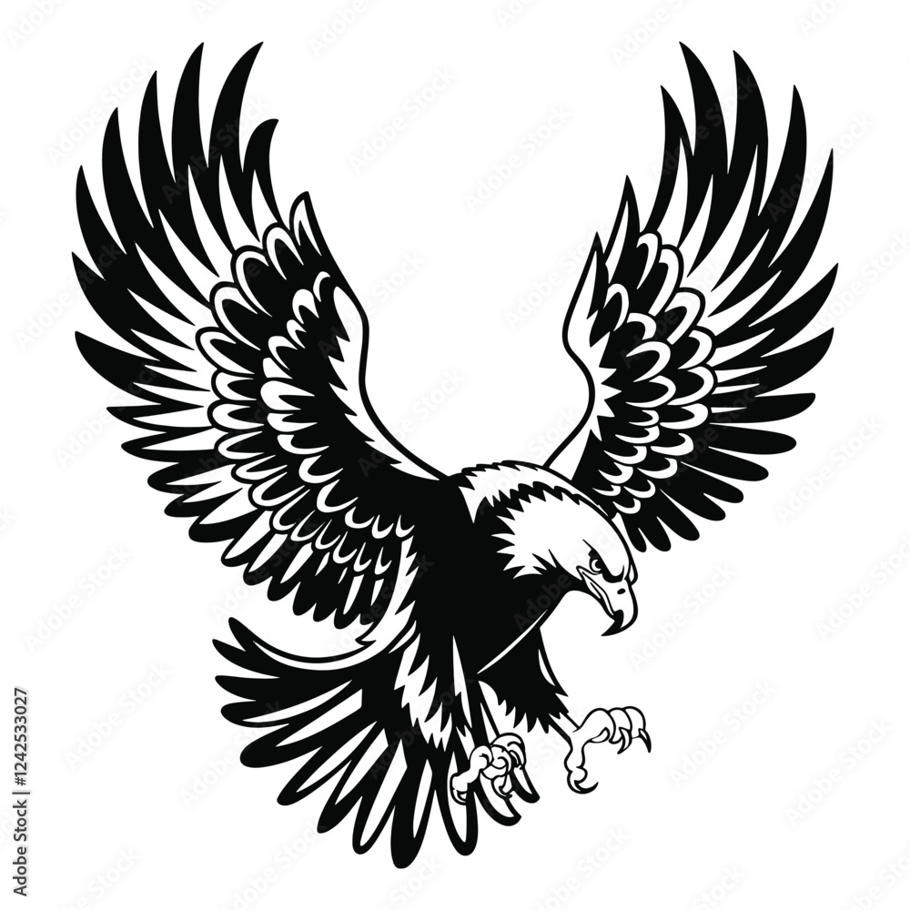 Fototapeta premium Eagle silhouette vector illustration with a bold and majestic design. Isolated on a white background. Perfect for logos, icons, and graphic projects.
