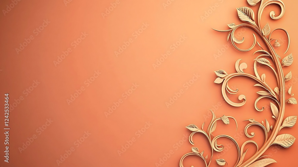 Peach background, ornate floral design, copy space Peach background, ornate floral design, copy space