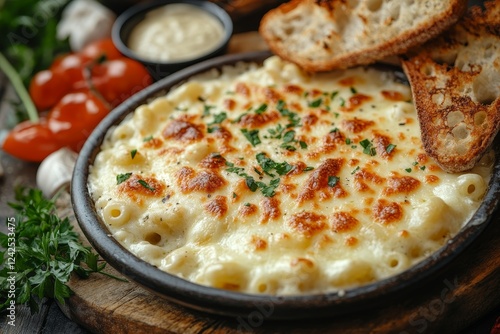 Creamy Mac and Cheese with Bread, Close-up photo