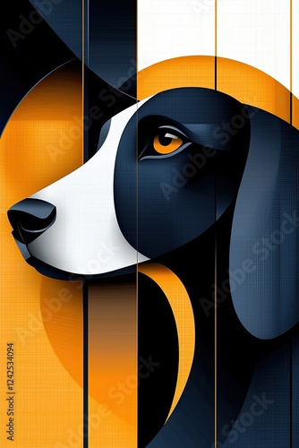Petfluencer, pet idol, Contemporary Vector Portrait of a Dog in Royal Colors with Artistic Elements and Modern Design Aesthetics