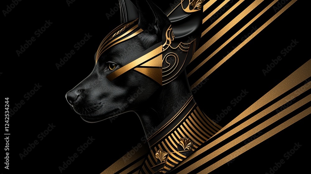 Obraz premium Petfluencer, pet idol, Luxurious Portrait of a Regal Dog in Black and Gold, Capturing Elegance and Royalty in Artistic CGI Design