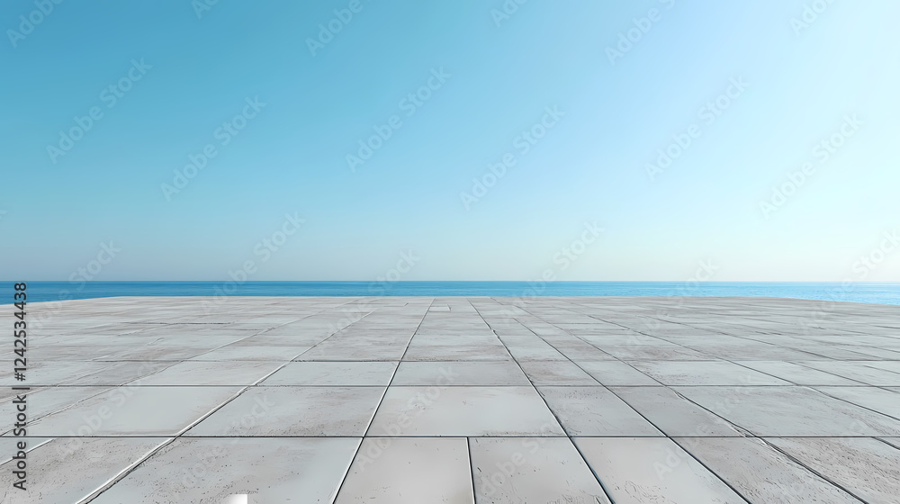 Modern Minimalist Space with Blue Sky and Ocean