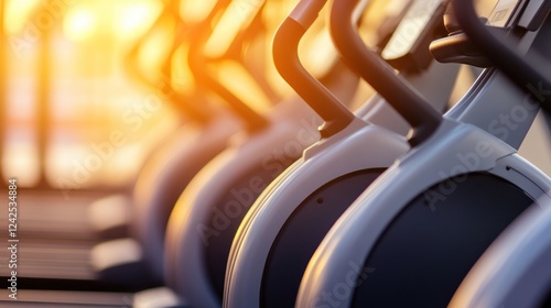 Golden Hour Fitness: Elliptical Machines at Sunset photo